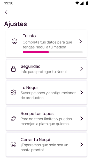 Pantalla ajustes de la app