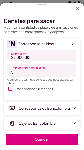 Pantalla de mensaje de cambio de topes exitoso en la app
