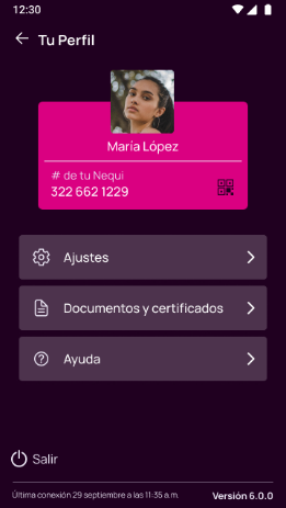 Pantalla perfil de la app