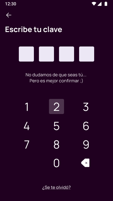 Pantalla solicitud de clave en la app