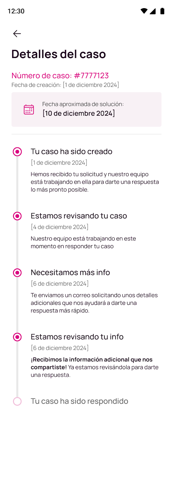 Pantalla caso en revisión