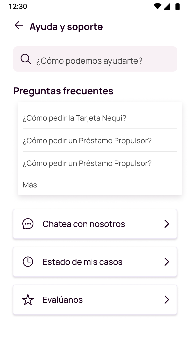 Pantalla de estados de mis casos de quejas o reclamos en la app Nequi.