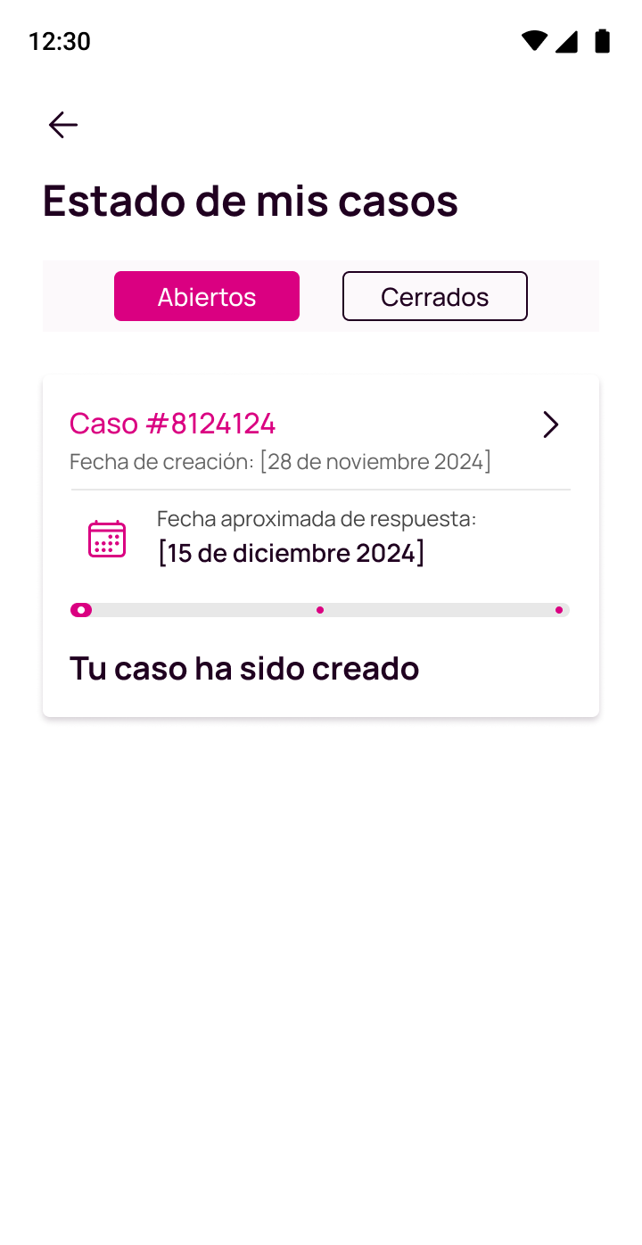 Vista de casos abiertos en la app