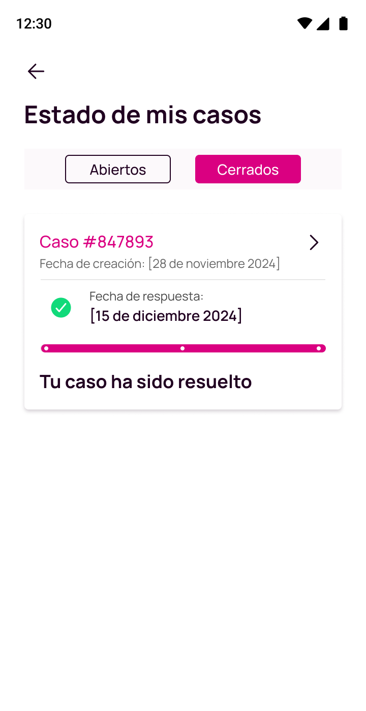 Vista de casos cerrados en la app