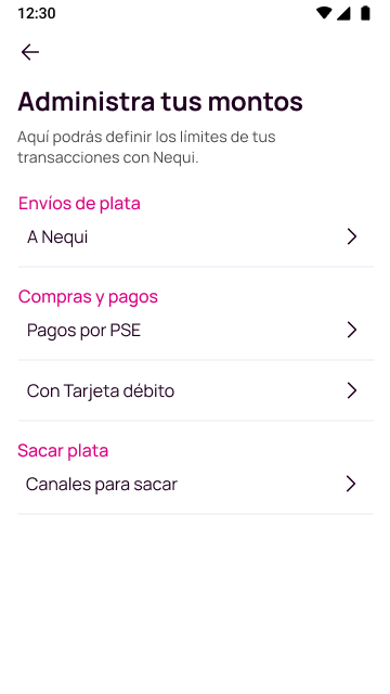 Pantalla de administrar montos en la app