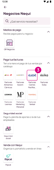 Pantalla de la opción Negocios Nequi, en la app.