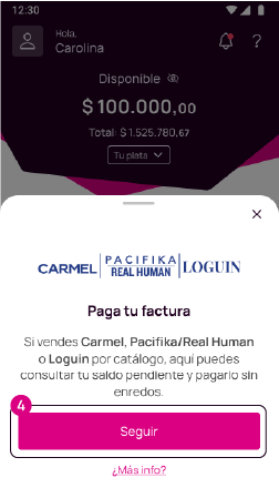 Pantalla de elección de factura para pagar en la app Nequi