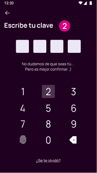 Pantalla de escribe tu clave Nequi