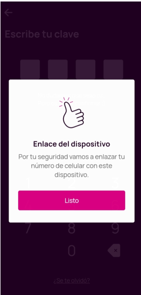 Pantalla opción Enlace del dispositivo
