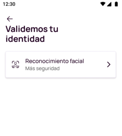 Pantalla opción Reconocimiento facial en la app Nequi