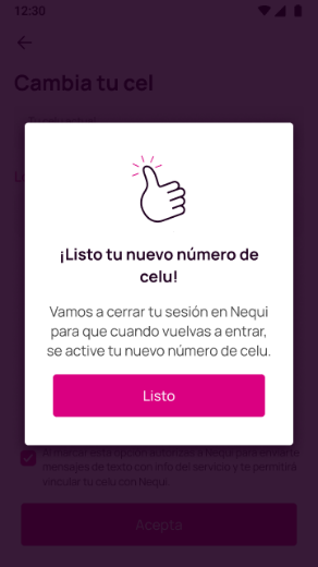 Pantalla entrar a la app Nequi con un nuevo número