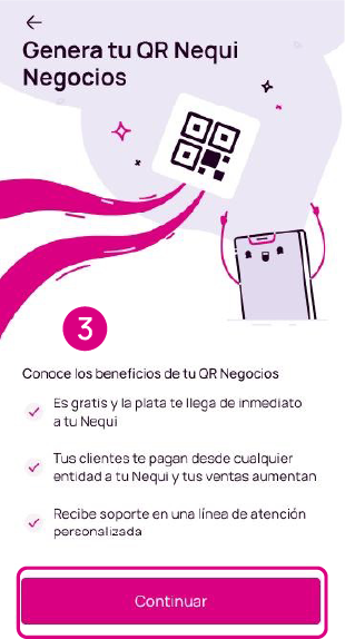 Pantalla beneficios del código QR Negocios Nequi.