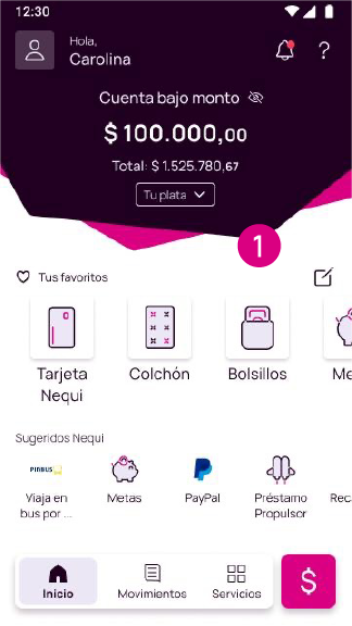 Pantalla de inicio Nequi