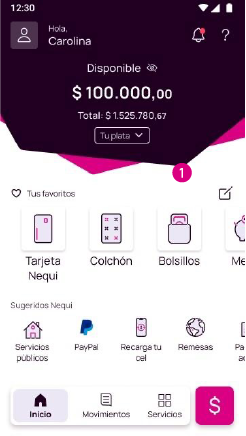 Pantalla principal de la app Nequi