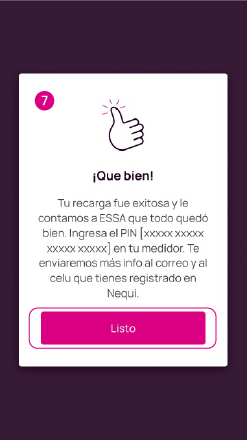 Pantalla de recarga exitosa en la app Nequi