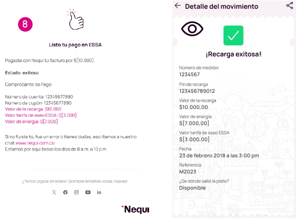 Comprobante del pago y detalle del movimiento en la app Nequi