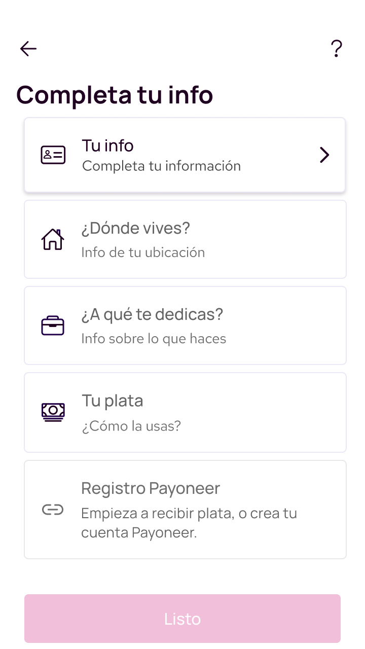 Pantalla que describe el paso 6 que invita a completar información faltante