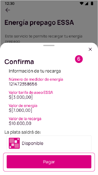 Confirmación de los datos, para pagar la energía prepago ESSA a través de Nequi