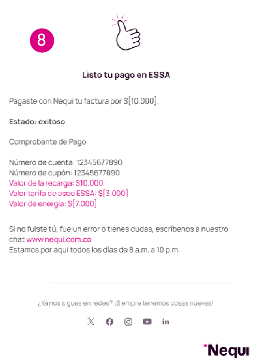 Comprobante del pago y detalle del movimiento en la app Nequi