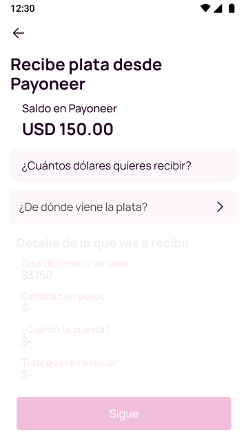 Pantalla con opción de cantidad de dólares (USD) quieres recibir en la app Nequi