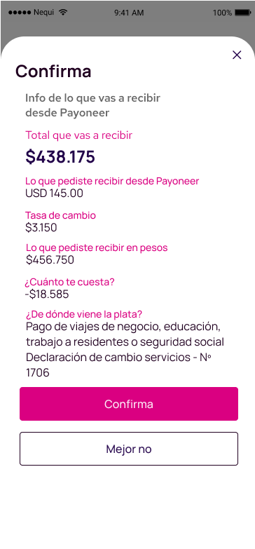 Pantalla que describe la opción Confirmar en la app Nequi
