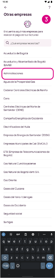 Opción para pagar Administraciones en la app Nequi