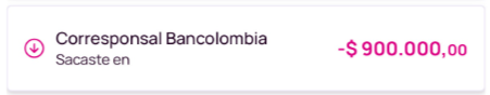 Pantalla de movimiento de retiro en Corresponsal Bancolombia