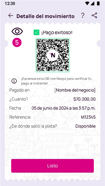 Comprobante del pago (detalle del movimiento) en la app Nequi.