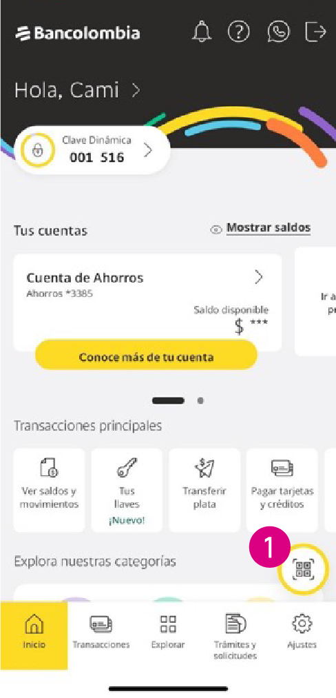 Pantalla principal app Mi Bancolombia