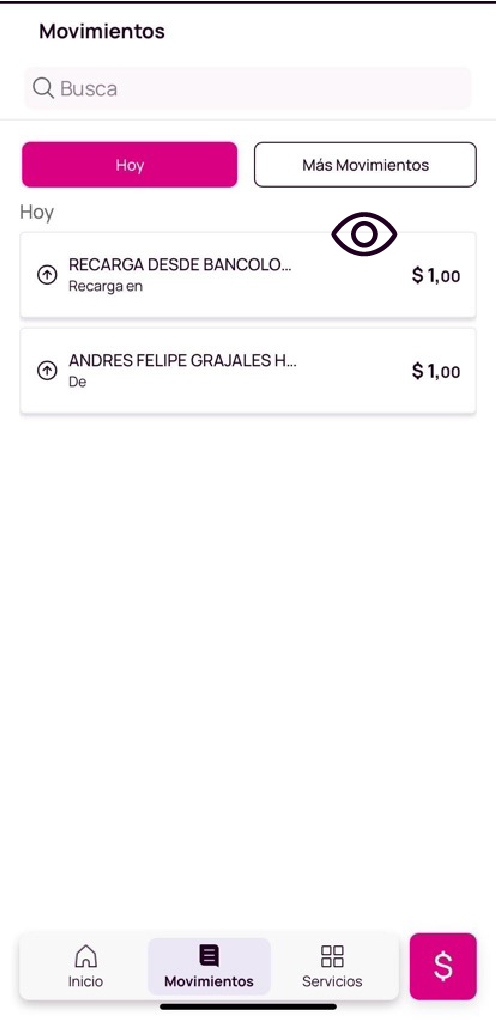 Pantalla de los movimientos de la app Nequi