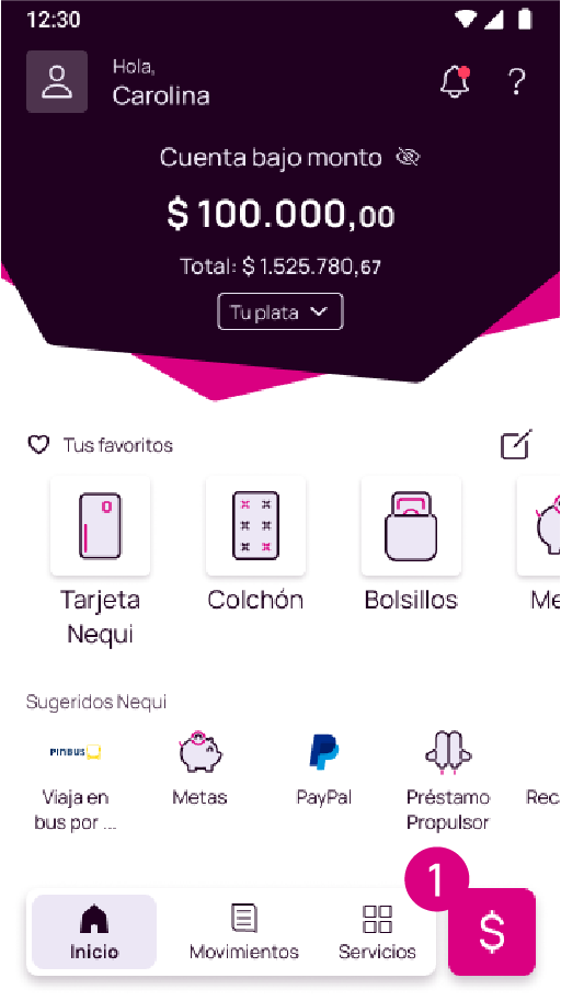 Pantalla principal de la app Nequi
