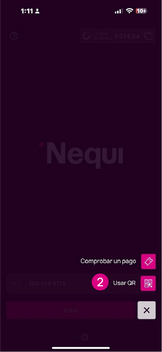 Pantalla con opción de usar Qr en la app Nequi