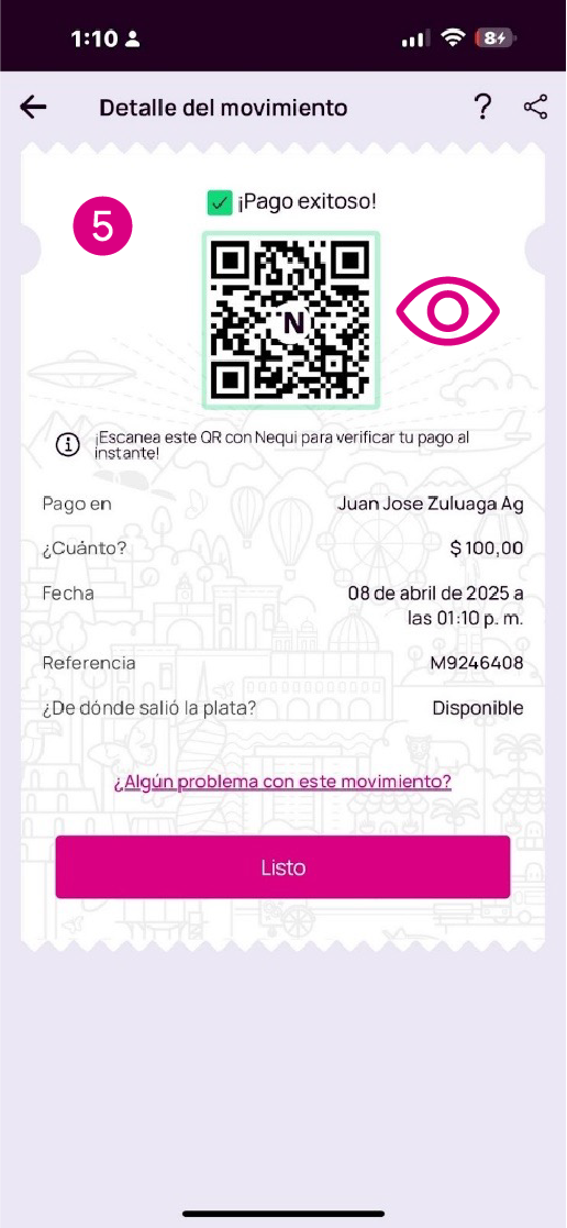 Pantalla comprobante del movimiento