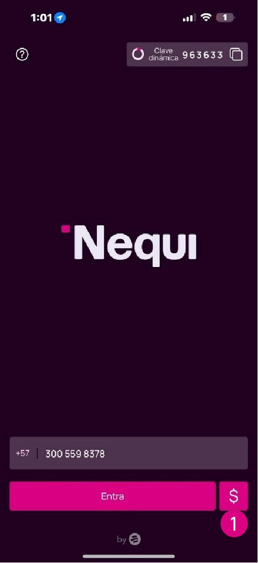 Pantalla ingreso a la app Nequi