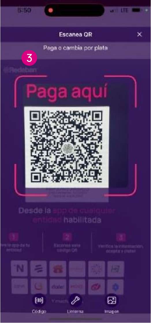 Pantalla para escanear Qr en la app Nequi