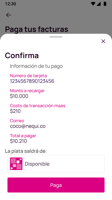 Pantalla para pagar la recarga de tullave en la app Nequi