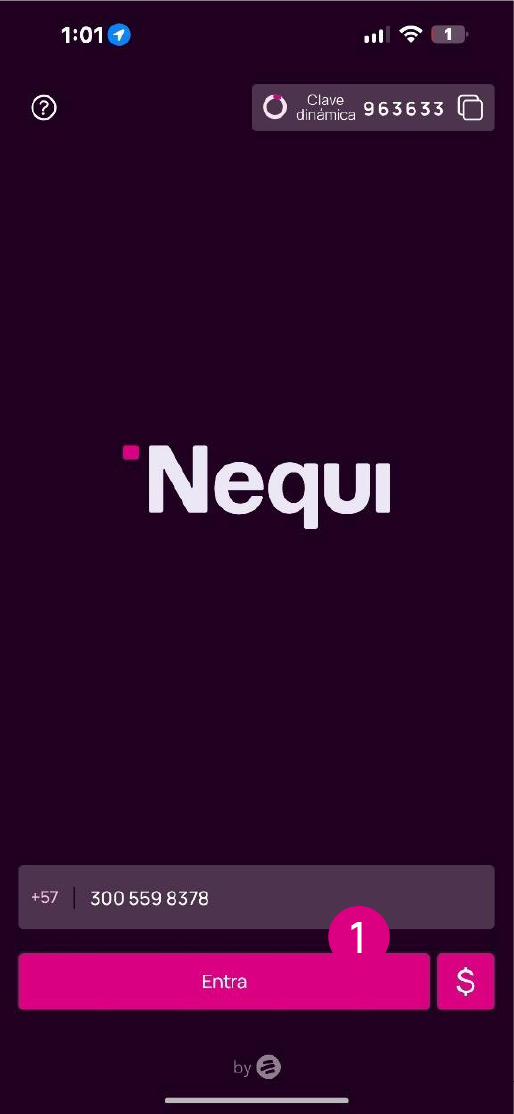 Pantalla de ingreso a la app Nequi
