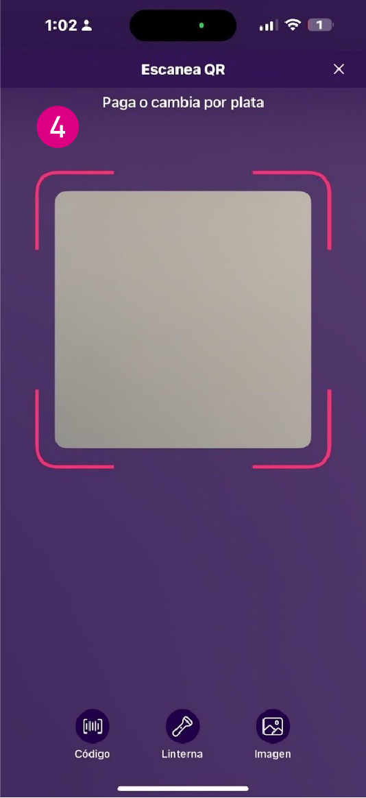 Pantalla habilitada para escanear el código QR