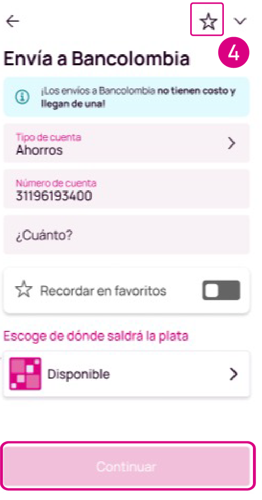 Pantalla de la app Nequi, para enviar a otros bancos