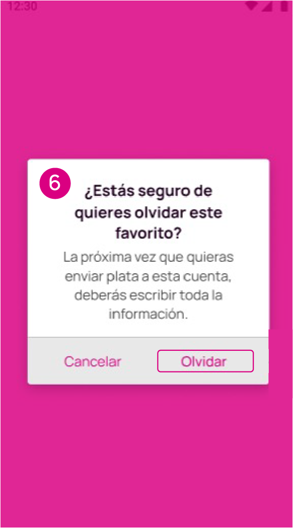 Pantalla confirmación de la app Nequi para eliminar cuenta como favorita