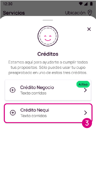 Pantalla con la opción crédito Nequi