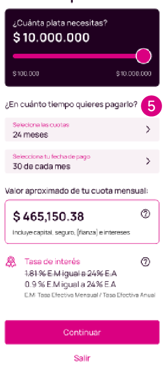 Pantalla de verificación de tiempo para pagar el crédito en la app Nequi