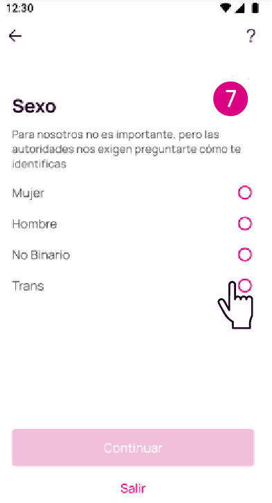 Pantalla con opción de identificación de género