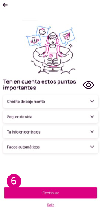 Pantalla con opción de condiciones de crédito en Nequi