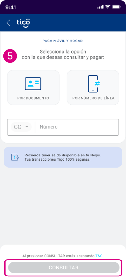 Pantalla con la opción Consultar de la app Nequi