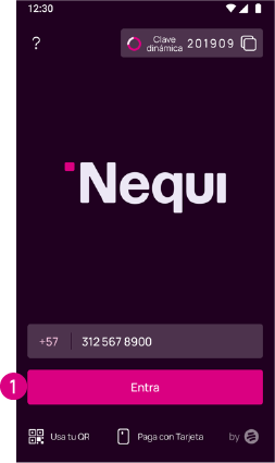 Pantalla de inicio para entrar a la app Nequi