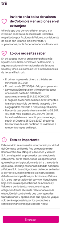 Pantalla Nequi de invierte en la bolsa elige comenzar