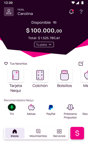 Pantalla Nequi Servicios
