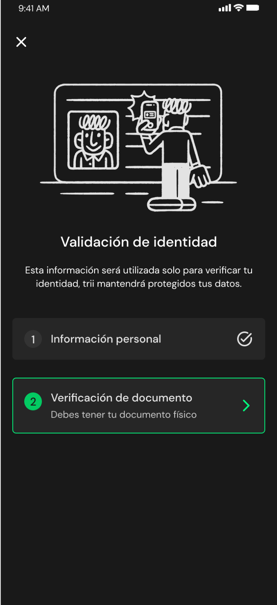 Pantalla trii para validar la identidad 