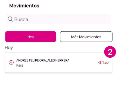 Pantalla de movimientos en la app Nequi